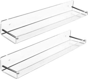img 4 attached to 📚 AMT 2 Pack Clear Acrylic Floating Shelves - 15&#34; L x 3.25&#34; W - Bathroom Wall Shelf Set - Bookshelves - Invisible Display for Office, Bedroom - Small Gap Ensures Water Drainage - Includes Free Screws &amp; Drill Bit (Medium)
