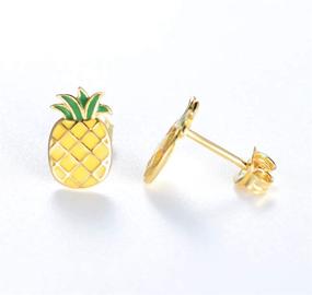 img 2 attached to ✨ Stylish and Hypoallergenic Pineapple Earrings - Yellow Gold Plated Studs for Summer Vocation and Beach Parties - MASOP Sterling Silver Jewelry