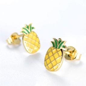 img 1 attached to ✨ Stylish and Hypoallergenic Pineapple Earrings - Yellow Gold Plated Studs for Summer Vocation and Beach Parties - MASOP Sterling Silver Jewelry