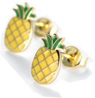 ✨ stylish and hypoallergenic pineapple earrings - yellow gold plated studs for summer vocation and beach parties - masop sterling silver jewelry logo