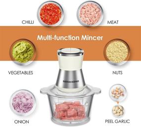 img 3 attached to 🥣 REDMOND 8-Cup Food Processor with 2L Glass Bowl, Stainless Steel Blades for Meat, Vegetable, Onion and Garlic, 2-Speed Blender Grinder - Electric Food Chopper with 350W Power (Cream)