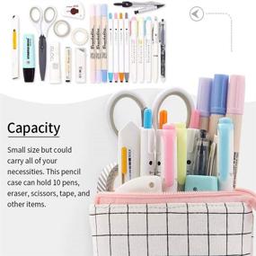 img 1 attached to AMHNXBKJ Telescopic Pencil Case Stand Up Pen Bag Grid Pencil Holder Canvas Stationery Pouch Cosmetic Bags With 7