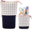 amhnxbkj telescopic pencil case stand up pen bag grid pencil holder canvas stationery pouch cosmetic bags with 7 logo