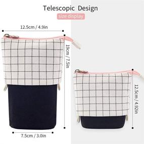 img 3 attached to AMHNXBKJ Telescopic Pencil Case Stand Up Pen Bag Grid Pencil Holder Canvas Stationery Pouch Cosmetic Bags With 7