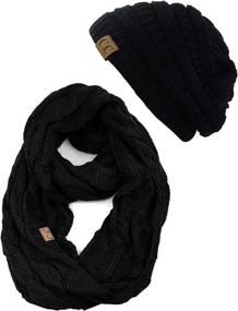 img 3 attached to 🧣 C.C Unisex Soft Stretch Chunky Cable Knit Beanie and Infinity Loop Scarf Set - Cozy Winter Accessories for Men and Women