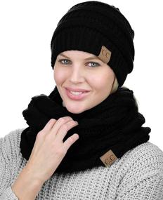 img 2 attached to 🧣 C.C Unisex Soft Stretch Chunky Cable Knit Beanie and Infinity Loop Scarf Set - Cozy Winter Accessories for Men and Women