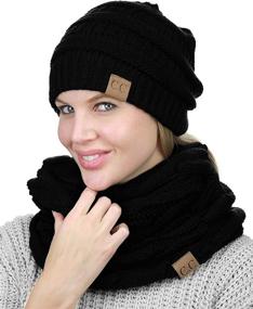 img 1 attached to 🧣 C.C Unisex Soft Stretch Chunky Cable Knit Beanie and Infinity Loop Scarf Set - Cozy Winter Accessories for Men and Women