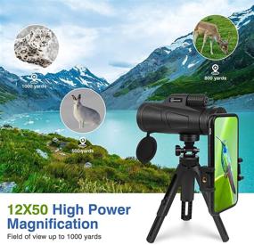 img 2 attached to Kimwood Monocular Telescope [2021 New Version] - 12X50 HD Monocular with Smartphone Adapter Tripod: Ideal for Bird Watching, Hunting, Hiking - Waterproof, Portable and BAK4 Prism