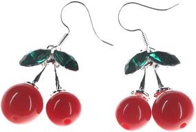 img 1 attached to 🍒 Cute Sweety Fruit Red Cherry Balls Green Crystal Shining Leaf Drop Earring Silver Plated Women Girls Dangle Tassel Earrings