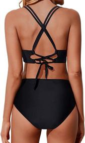 img 2 attached to 👙 Holipick Women's High Waisted Tummy Control Bikini Set: Two Piece Swimsuits with Lace Up, Twist Front, and Bathing Suits for Extra Flair in Swimwear