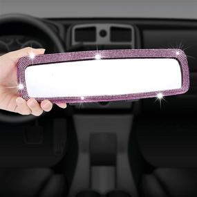 img 1 attached to 💎 Bling Car Mirror Accessories: Sparkling Crystal Rhinestone Diamond Rear View Mirror Cover for Women & Girls