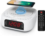 lukasa cd player with bluetooth, qi wireless charger, dual alarm clock, top-loading mp3/usb music disc players, fm radio, snooze & sleep timer, lcd display (white) logo