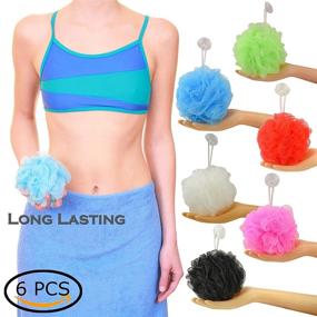 img 4 attached to 🧽 Star Brand 60g Bath Sponge Set - 6 Count, Heavy Bath Mesh Pouf with Suction Cup | Large Shower Sponge and Loofah Set | Bathing Exfoliator and Body Scrubber | 6 Pieces, 6 Colors