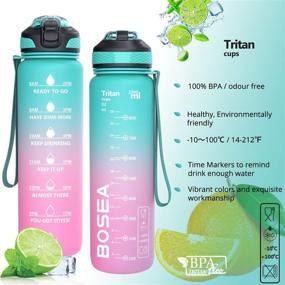 img 2 attached to 🧃 32oz Motivational Water Bottle with Straw Lid - Time Marker, BPA Free, Fitness & Sports, Flip Lid, Wide Mouth, Spill-proof, Leakproof Water Jug (Green/Purple)