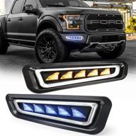 🚗 smoke gray housing ford raptor fog lights: amber sequential turn signal + blue/white drl, for gen 2 ford raptor 2017-2020 bumper lights logo