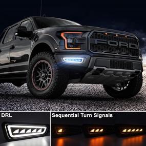 img 2 attached to 🚗 Smoke Gray Housing Ford Raptor Fog Lights: Amber Sequential Turn Signal + Blue/White DRL, for Gen 2 Ford Raptor 2017-2020 Bumper Lights