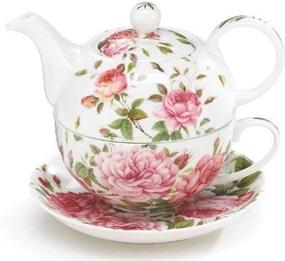 img 1 attached to 🌹 Porcelain Rose Tea Set: Teapot and Teacup Bundle