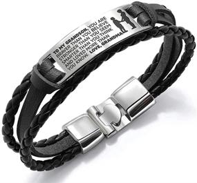 img 4 attached to COMTRUDE to My Grandson Bracelets: Stainless Steel Leather Wristband for Inspiration & Love, Perfect Grandson Gift from Grandma