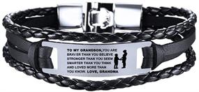 img 3 attached to COMTRUDE to My Grandson Bracelets: Stainless Steel Leather Wristband for Inspiration & Love, Perfect Grandson Gift from Grandma