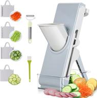 enhanced kitchen mandoline slicer: safer veggie chopper, cutter for potatoes, fruits, tomatoes, onions - adjustable with container logo