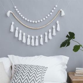 img 3 attached to 📿 Boho Chic Wood Bead Garland with Tassels & Pom Pom Balls - Decorative Wall Hanging for Home, Events & Celebrations - 3 Pack