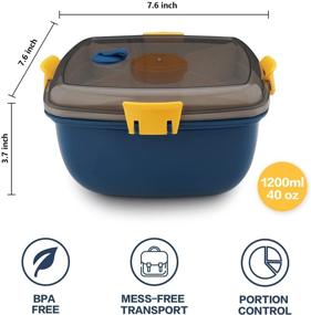 img 2 attached to Blue Salad Lunch Container to Go - 40-oz Salad Bowl with Bento Style Tray, 5-Compartments, Leak-Proof & BPA-Free Lunch Box with Reusable Fork, Spoon, and Sauce Container for Food Snack