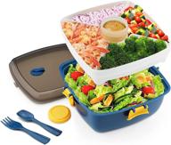 blue salad lunch container to go - 40-oz salad bowl with bento style tray, 5-compartments, leak-proof & bpa-free lunch box with reusable fork, spoon, and sauce container for food snack логотип