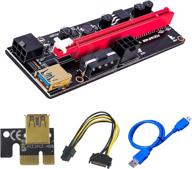 newest ver009s pcie riser express cable 1x to 16x (dual-6pin / molex power) with led graphics extension ethereum eth mining powered pci-e riser adapter card industrial electrical logo