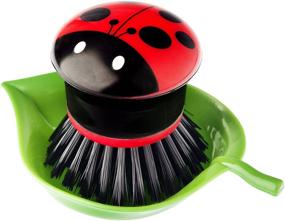 img 3 attached to 🐞 Vigar Ladybug Palm Dish Brush - Holder Included, 5.75" x 3.75", Black/Red/White/Green