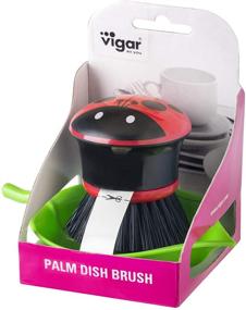 img 1 attached to 🐞 Vigar Ladybug Palm Dish Brush - Holder Included, 5.75" x 3.75", Black/Red/White/Green