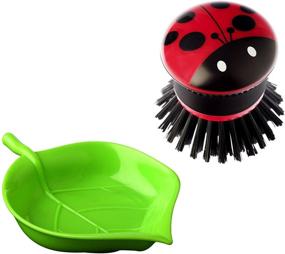 img 2 attached to 🐞 Vigar Ladybug Palm Dish Brush - Holder Included, 5.75" x 3.75", Black/Red/White/Green