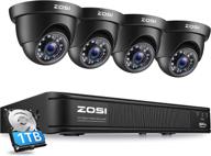 🎥 zosi h.265+ home security camera system, 5mp lite 8 channel surveillance dvr with 1tb hard drive and 4 x 1920tvl (2mp) weatherproof dome cctv camera set - outdoor/indoor, 80ft night vision, motion alerts logo