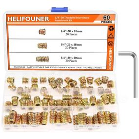 img 4 attached to 🔩 60-Piece Pack of HELIFOUNER Threaded Insert Nuts - 1/4"-20 Size, 10mm/15mm/20mm Lengths, Complete with Hex Wrench