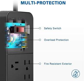 img 2 attached to 🔌 Переносная защита от перенапряжения с 12 гнездами, 12W USB-A, 18W PD Тип С портом, 6-футовым удлинителем (2390J) от Huntkey