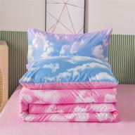 rynghipy blue pink cloud sky comforter set for girls: ultra-soft gradient rainbow cloud microfiber duvet twin size logo