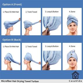 img 1 attached to 🔹 CasaVida Microfiber Hair Towel Turban Wrap - Absorbent, Quick Dry Hair Drying Accessory Wrap for Women - Soft, Lightweight Shower Head Towel, Bathing Wrapped Cap - 2 Pack