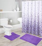 🛁 premium chenille bath mat and ombre shower curtain set - plush, non-slip & super absorbent shaggy chenille bathroom rug with abstract mosaic shower curtain - 15-piece set in vibrant jasmine purple logo