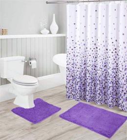 img 4 attached to 🛁 Premium Chenille Bath Mat and Ombre Shower Curtain Set - Plush, Non-Slip & Super Absorbent Shaggy Chenille Bathroom Rug with Abstract Mosaic Shower Curtain - 15-Piece Set in Vibrant Jasmine Purple