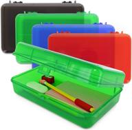 📦 emraw multipurpose utility box large assorted colors | durable plastic polypropylene pencil box with snap closure lid | translucent view storage box for pencils and pens | pack of 2 логотип