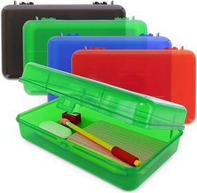 img 4 attached to 📦 Emraw Multipurpose Utility Box Large Assorted Colors | Durable Plastic Polypropylene Pencil Box with Snap Closure Lid | Translucent View Storage Box for Pencils and Pens | Pack of 2