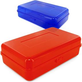 img 1 attached to 📦 Emraw Multipurpose Utility Box Large Assorted Colors | Durable Plastic Polypropylene Pencil Box with Snap Closure Lid | Translucent View Storage Box for Pencils and Pens | Pack of 2