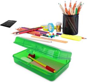 img 3 attached to 📦 Emraw Multipurpose Utility Box Large Assorted Colors | Durable Plastic Polypropylene Pencil Box with Snap Closure Lid | Translucent View Storage Box for Pencils and Pens | Pack of 2