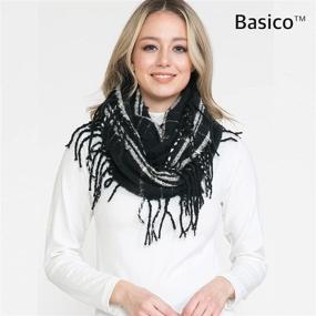 img 3 attached to 🧣 Теплый вязаный клетчатый петельный бесконечный шарф: BASICO зимние бесконечные шарфы для женщин