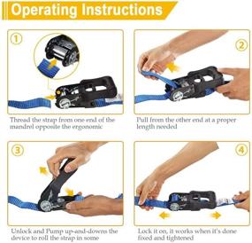 img 1 attached to Пояса крепления с тяжелой рашпильной застежкой Partsam длиной 15 футов - комплект из 4 штук с нагрузкой разрыва в 3372 фунта - синие, с мягкими ручками и включенными петлями для крепления