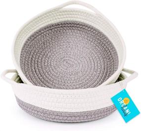 img 4 attached to Grey/White Small Rope Basket Tray Set - Organizing Table Decor, Montessori 🧺 Key Tray, Woven Baskets for Gifts, Empty & Key Bowl - OrganiHaus 2-Pack