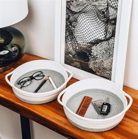img 2 attached to Grey/White Small Rope Basket Tray Set - Organizing Table Decor, Montessori 🧺 Key Tray, Woven Baskets for Gifts, Empty & Key Bowl - OrganiHaus 2-Pack