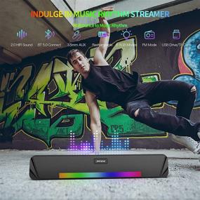 img 3 attached to 🔊 Rechargeable Bluetooth Computer Speaker - piteni Wireless with AUX, 6 RGB Light Modes, USB & Battery Powered for Desktop PC, Phone, TV, Laptop, Gaming - 10W Portable Soundbar