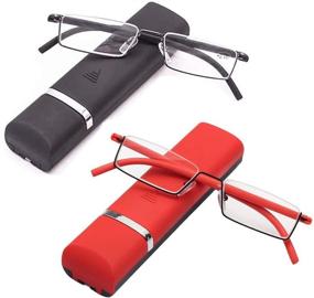 img 4 attached to 👓 KoKoBin Ultralight TR90 Frame Reading Glasses for Men and Women with Semi-Metal Spectacle Frame, Semi-Frame Vision Aid, and Black + Red Spectacle Case - 3.00 Strength