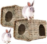 🐰 wuweot 2 pack xxl grass house for bunny, 14"x11"x10" foldable woven animal hut, play hideaway bed hay mat chew toy for rabbit, guinea pigs, gerbils, hamster and small animals logo