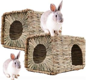 img 4 attached to 🐰 WUWEOT 2 Pack XXL Grass House for Bunny, 14"x11"x10" Foldable Woven Animal Hut, Play Hideaway Bed Hay Mat Chew Toy for Rabbit, Guinea Pigs, Gerbils, Hamster and Small Animals